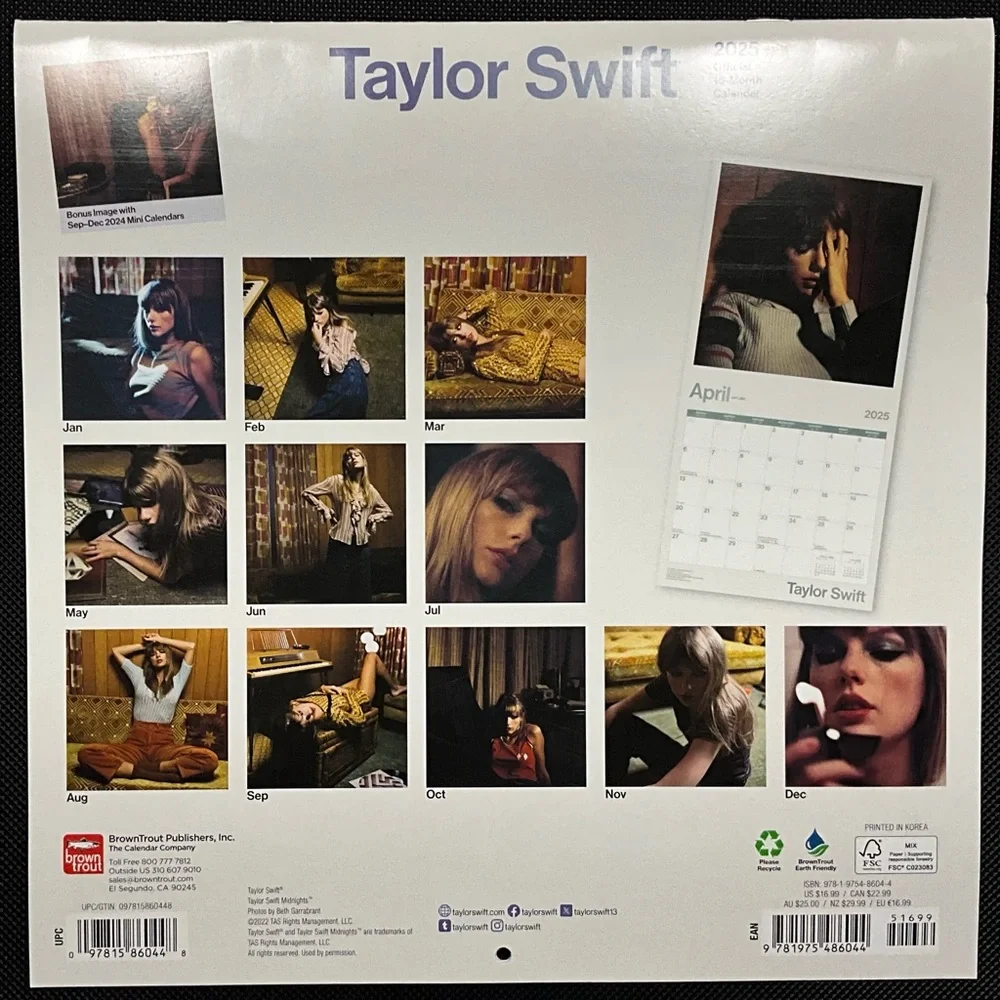 Taylor Swift 2025 Official 16-Month Wall Calendar